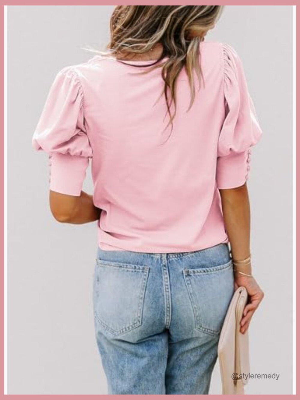 Women's Puff Sleeve Blouse Crewneck Loose Fit Casual Top - Picture 3 of 7
